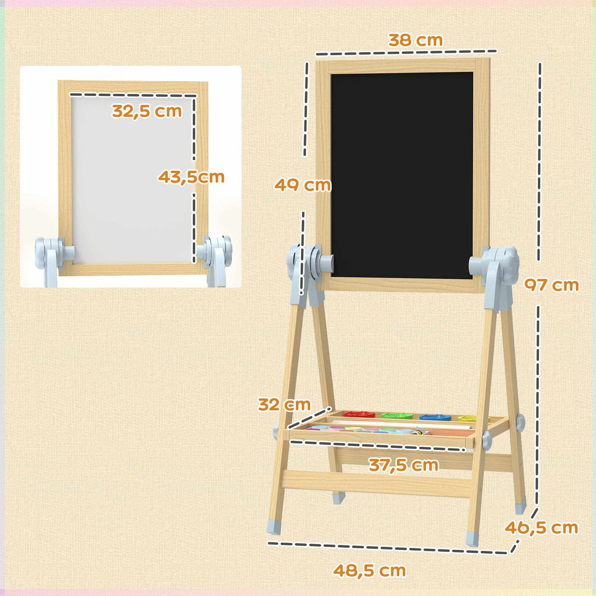 Children's Adjustable Wooden Easel with Double-Sided Board