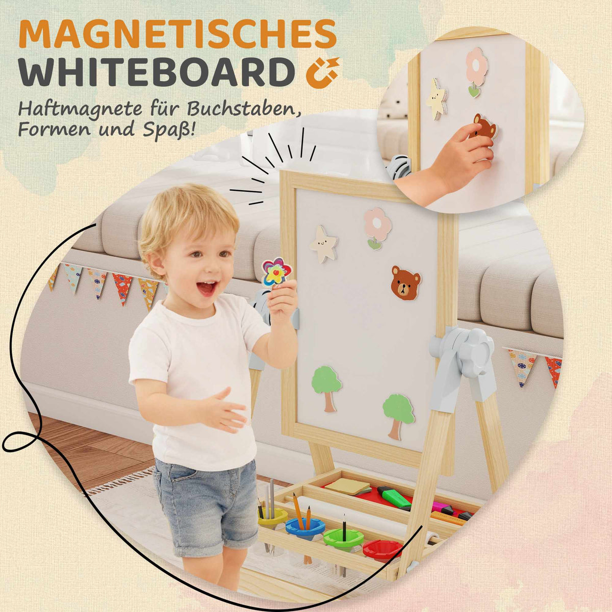 Children's Adjustable Wooden Easel with Double-Sided Board