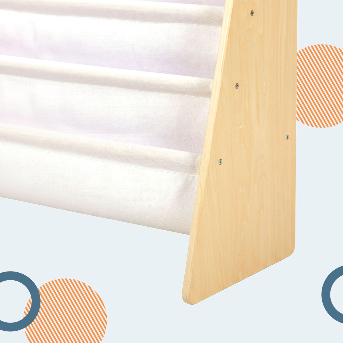 Children's Bookcase with 4 Fabric Pockets, Natural Wood