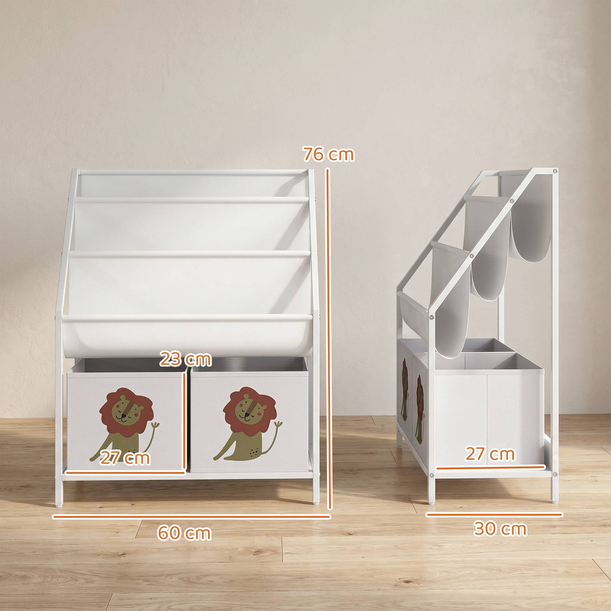 Children's Bookshelf with 3 Hanging Shelves, White