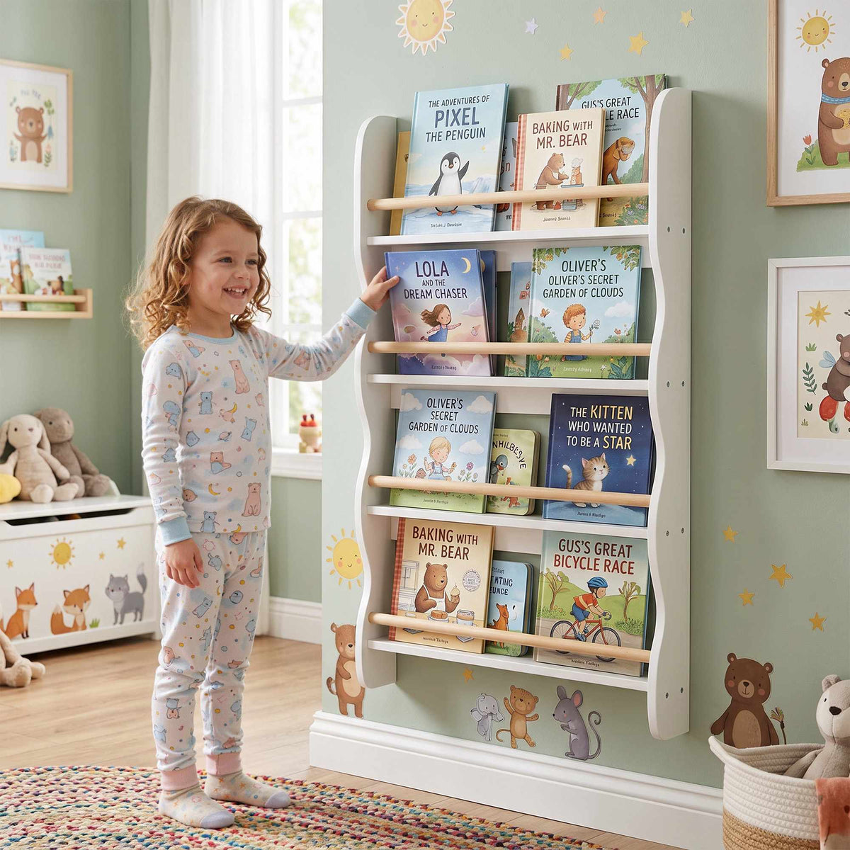Children's Bookshelf with 4 Shelves, White, 60x10x98 cm