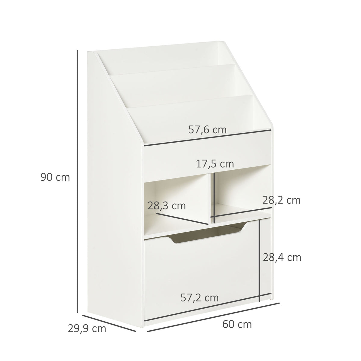 Children's Bookshelf with Drawer, 3-Tier, White, 60x30x90 cm