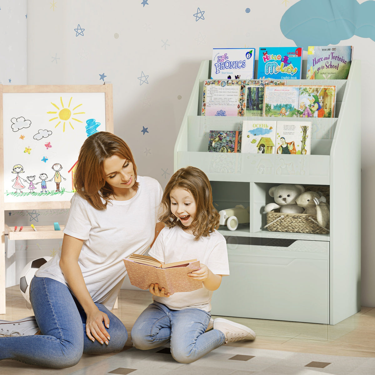 Children's Bookshelf with Drawer, 60 x 30 x 90 cm, Green