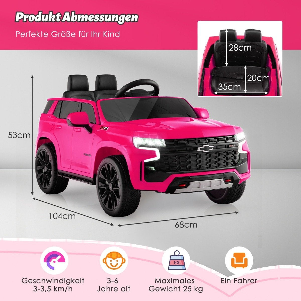 Children's Chevrolet electric car with 2.4G remote control & suspension & lights & music children's car pink