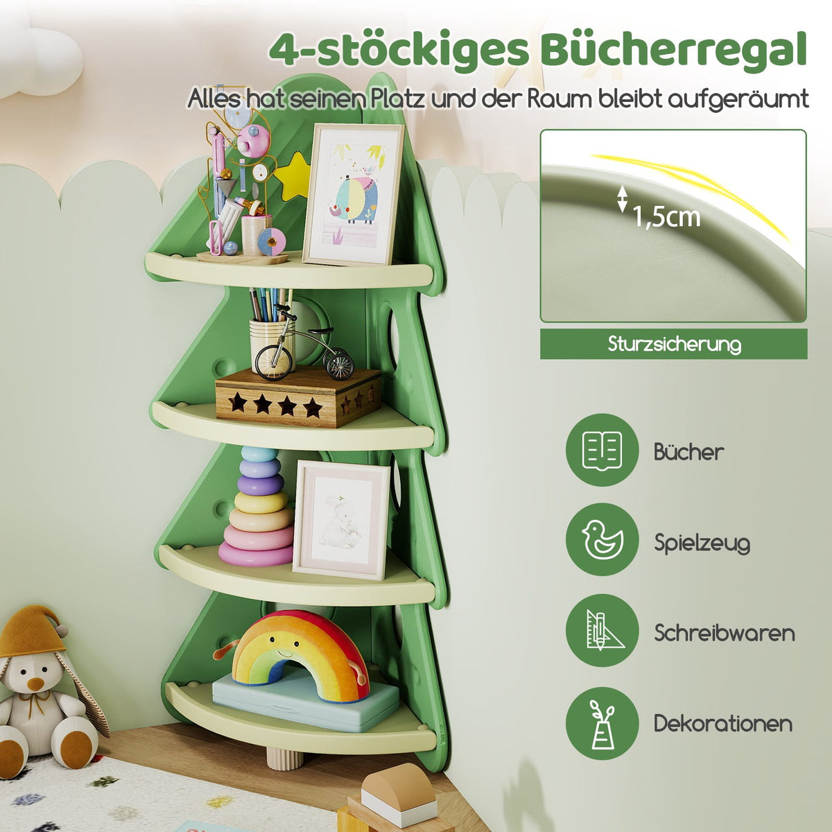 Children's Corner Bookshelf, 4-Tier, Christmas Tree Design