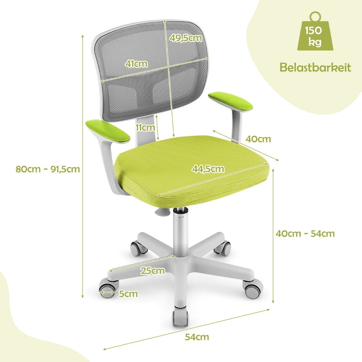 Children's Desk Chair Children's Computer Chair with Adjustable Height Green