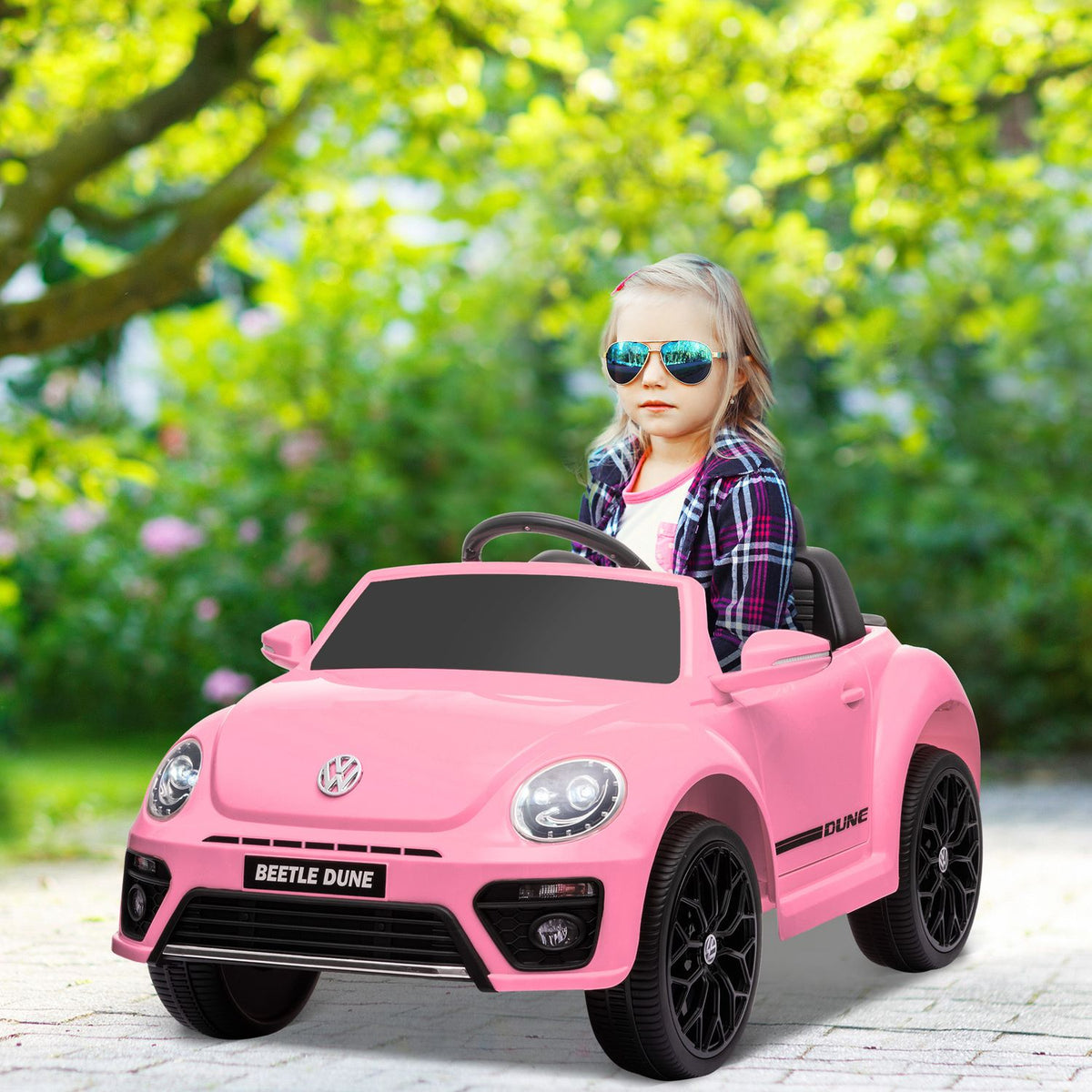 Children's Electric Car 12V Children's Car with 2.4G Remote Control, Music, Horn, Electric Vehicle with LED Lights, USB/MP3 Port, 3-5 km/h, for Children 3-5 Years, Pink
