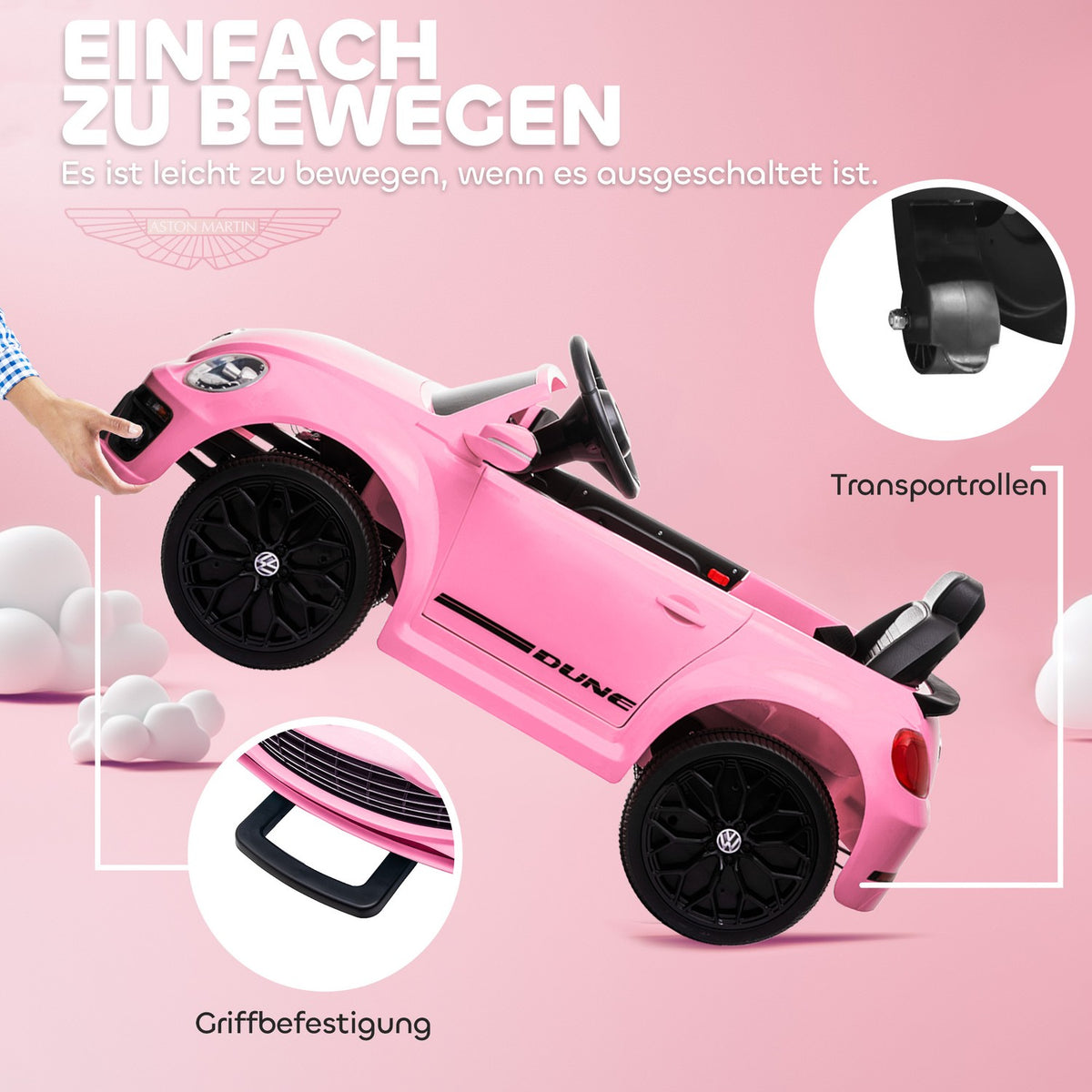 Children's Electric Car 12V Children's Car with 2.4G Remote Control, Music, Horn, Electric Vehicle with LED Lights, USB/MP3 Port, 3-5 km/h, for Children 3-5 Years, Pink
