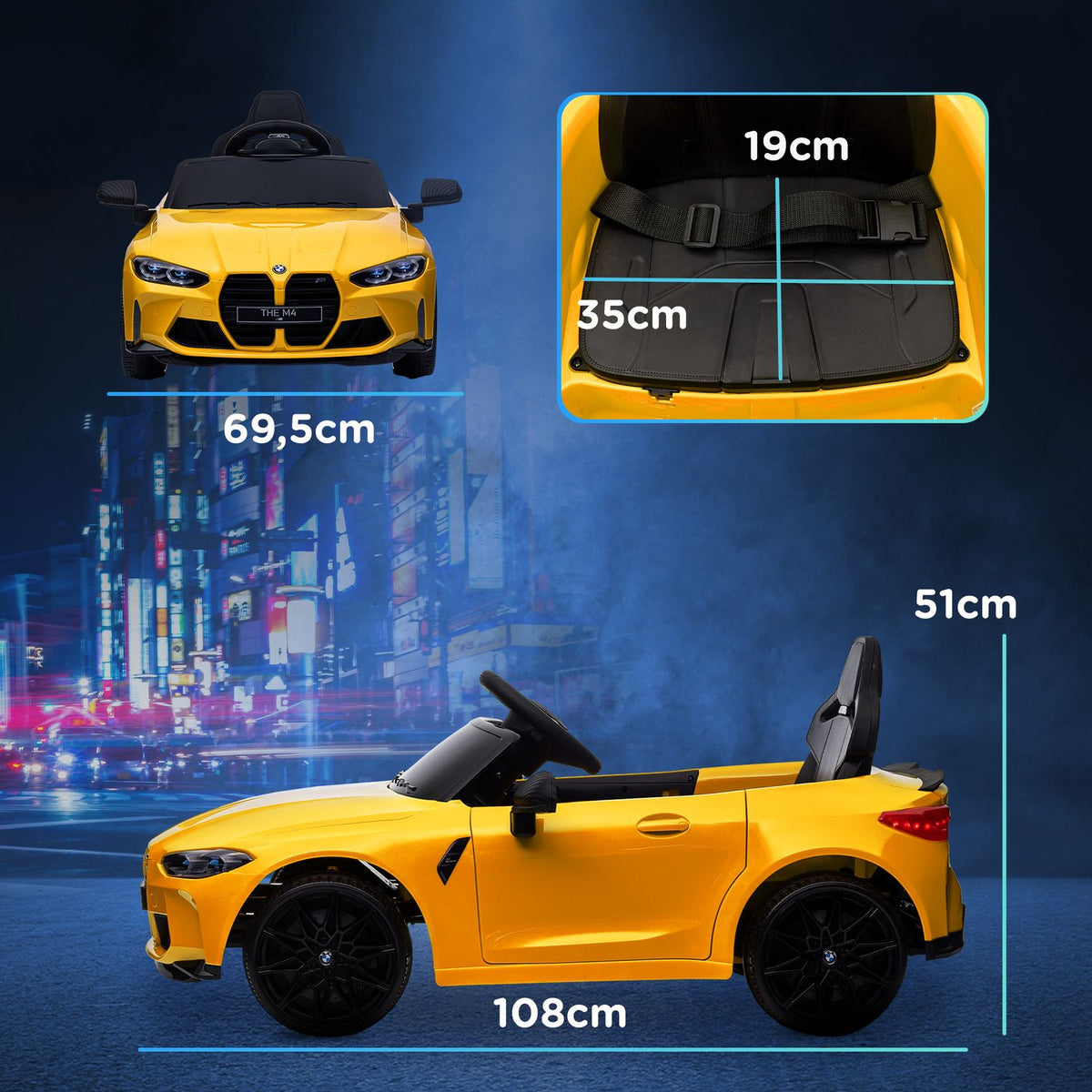 Children's Electric Car, Children's Car with 2.4G Remote Control, Suspension, Electric Vehicle with MP3, USB, LED Light, for 3-6 Years, Yellow