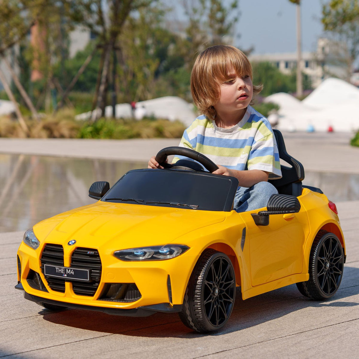 Children's Electric Car, Children's Car with 2.4G Remote Control, Suspension, Electric Vehicle with MP3, USB, LED Light, for 3-6 Years, Yellow