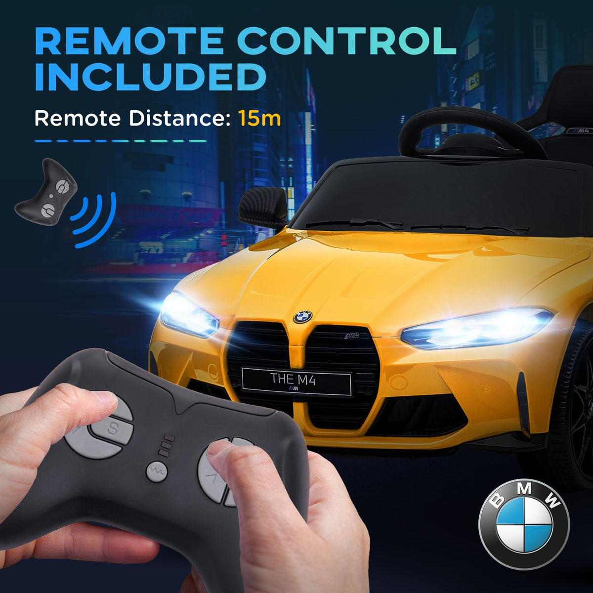 Children's Electric Car, Children's Car with 2.4G Remote Control, Suspension, Electric Vehicle with MP3, USB, LED Light, for 3-6 Years, Yellow
