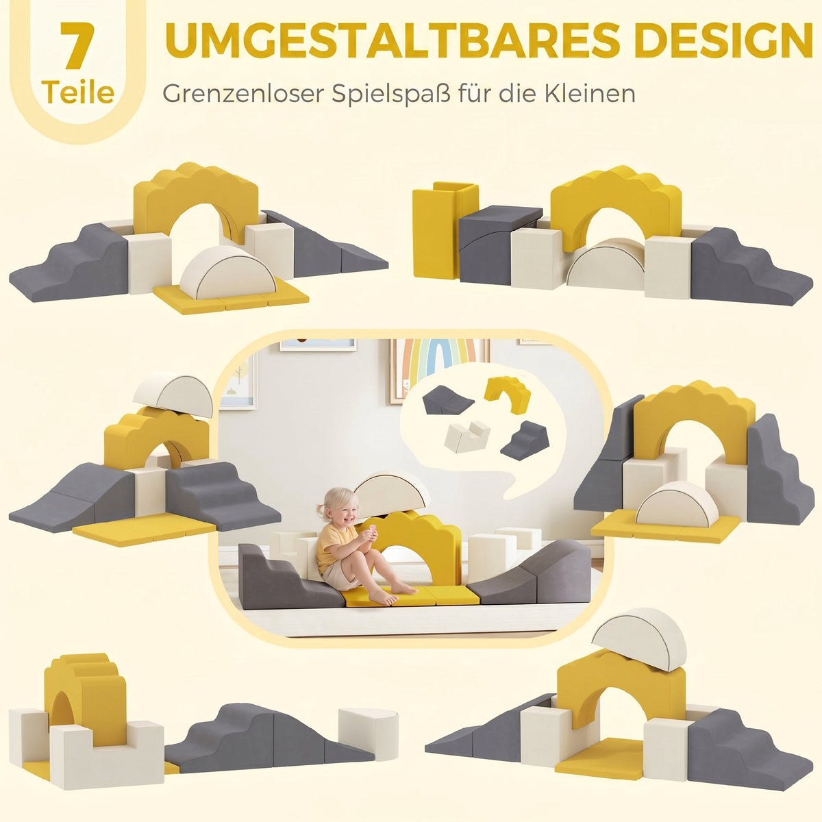 Children's Foam Play Set, 7-Piece, Yellow Velvet