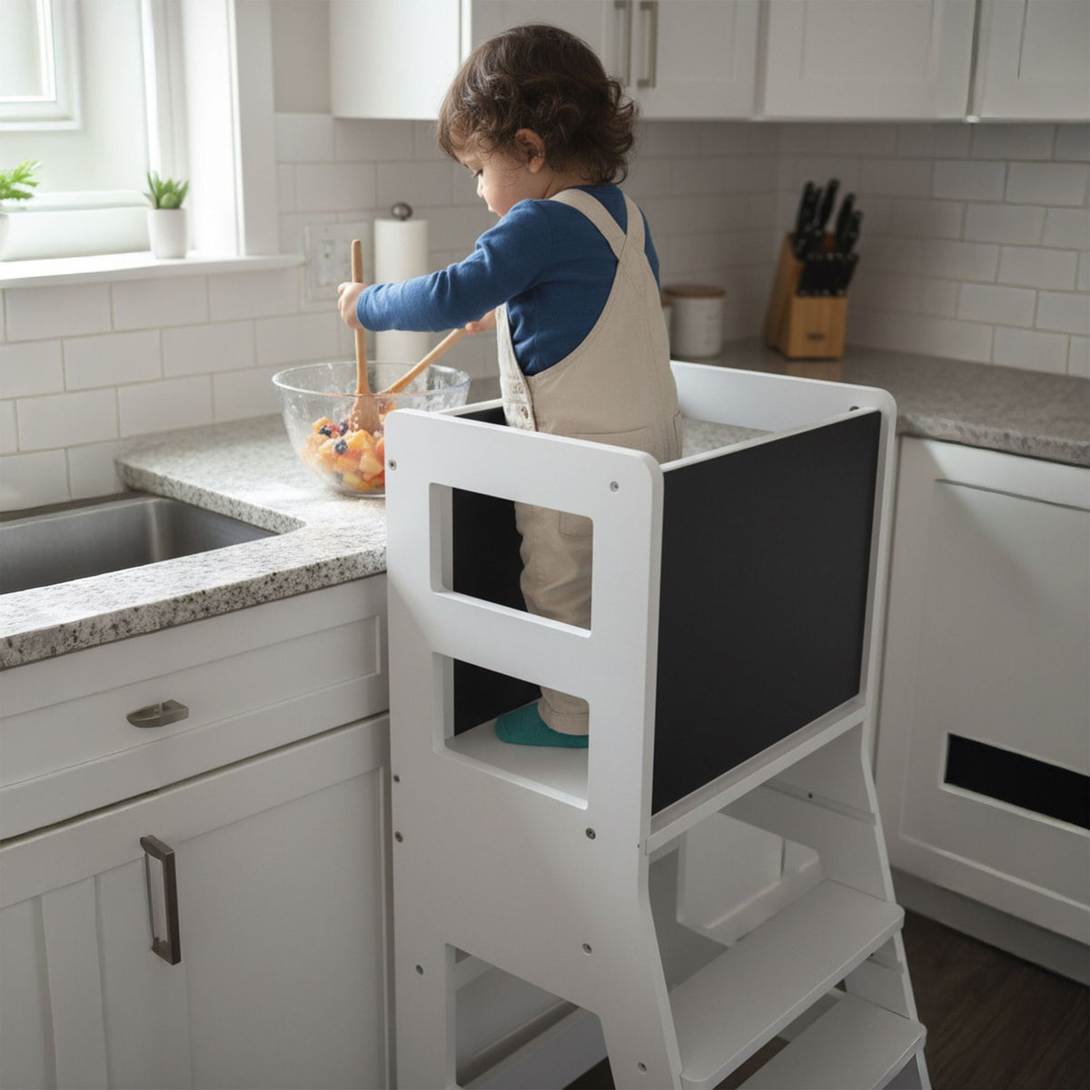 Children's Learning Tower with Chalkboard and Safety Bar