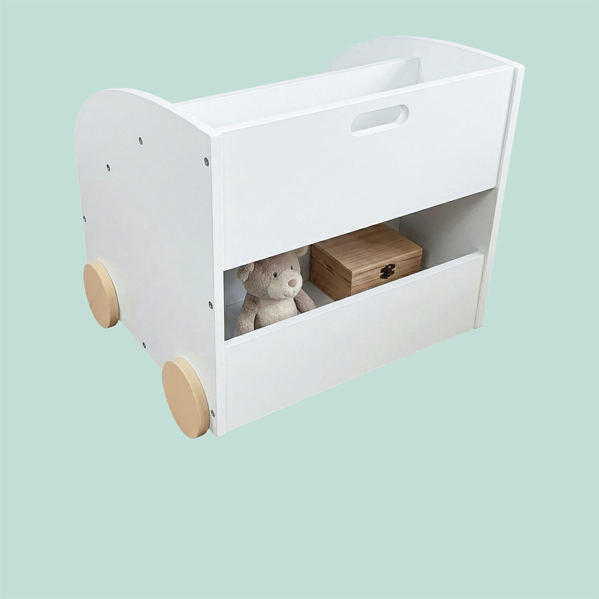 Children's Mobile Bookcase, 3 Shelves, White/Natural