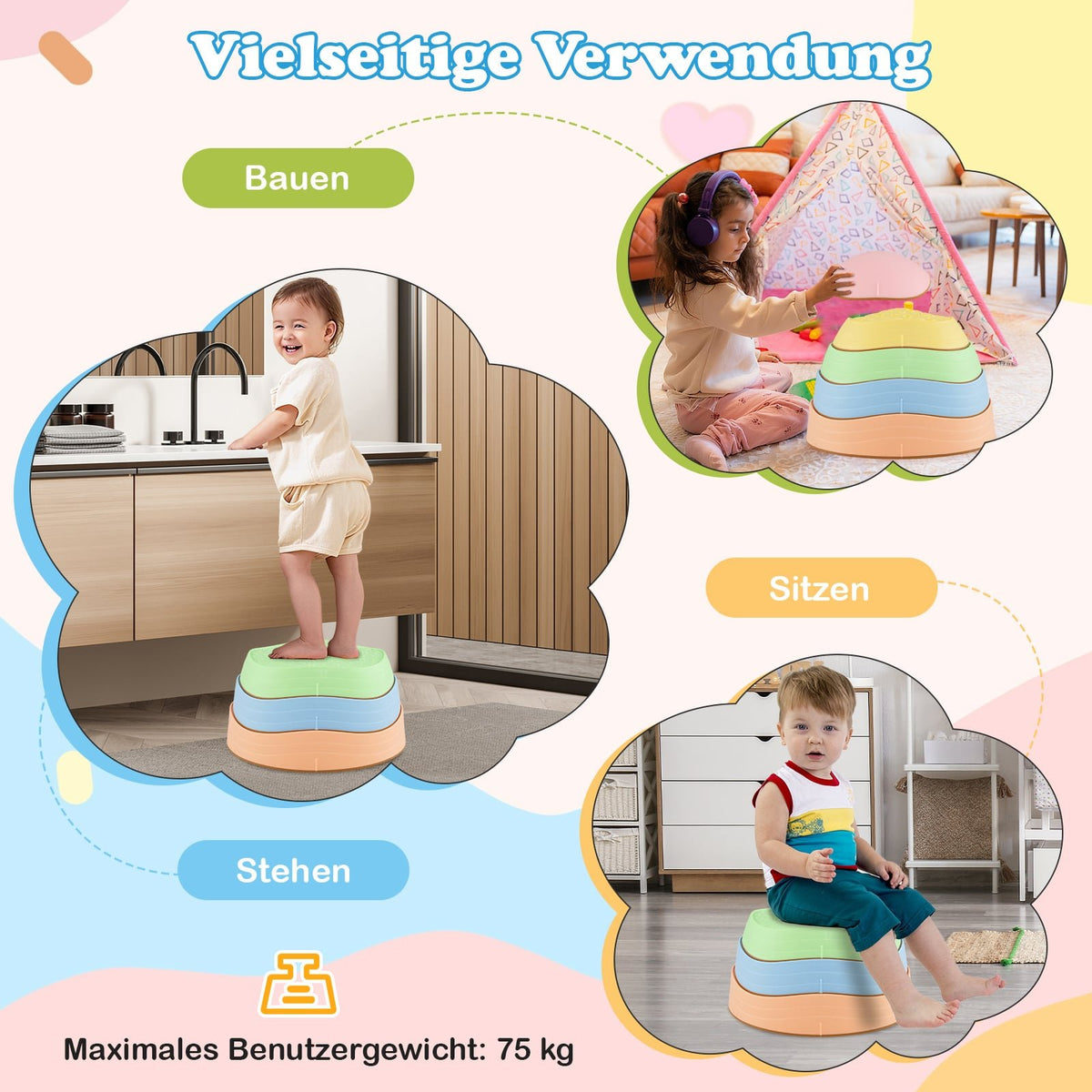 Children's Non-Slip Balance Stones, 80kg Capacity