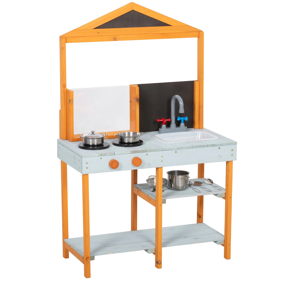 Children's Outdoor Wooden Play Kitchen with Sink and Shelves
