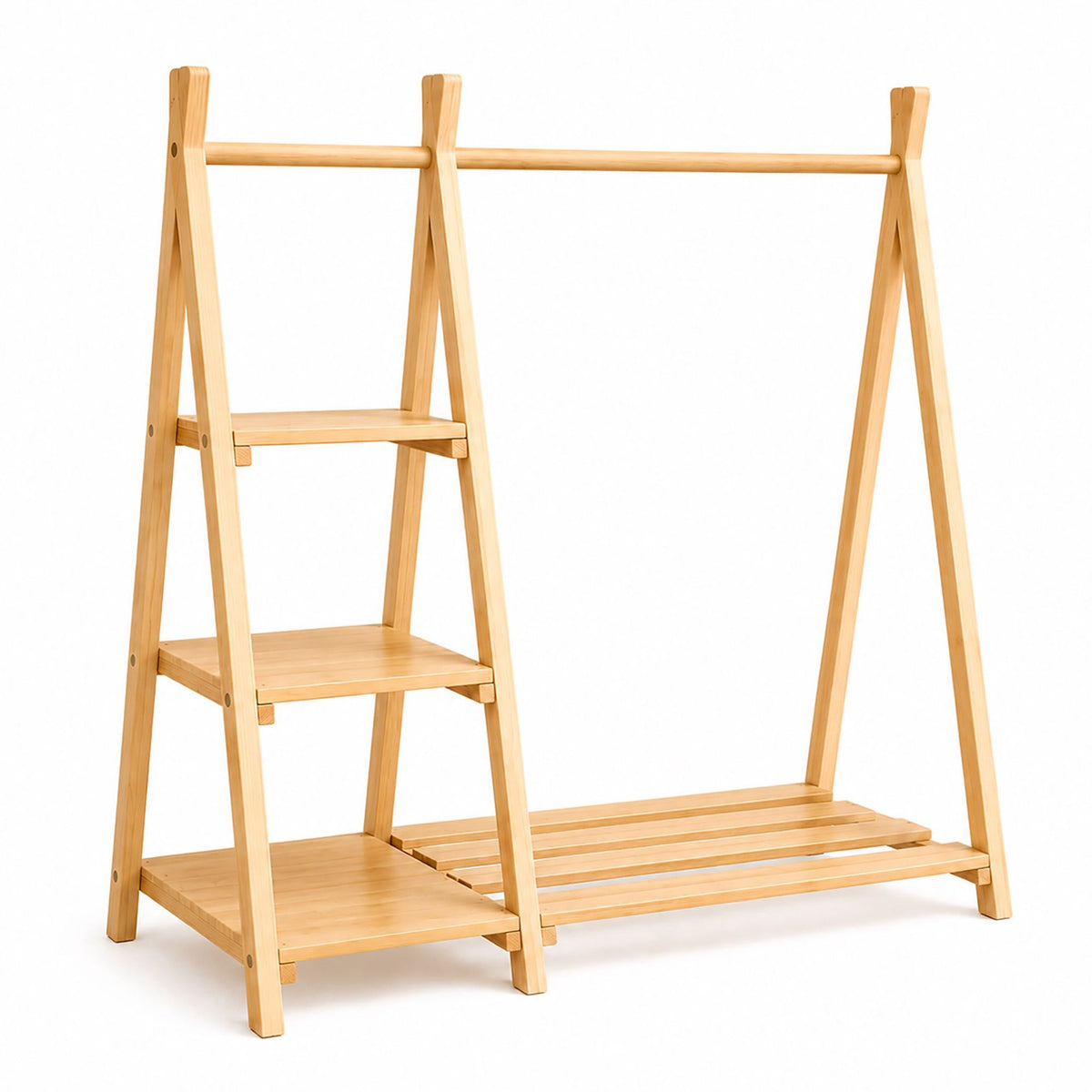 Children's Pine Clothes Rack with Shelf, Natural Finish