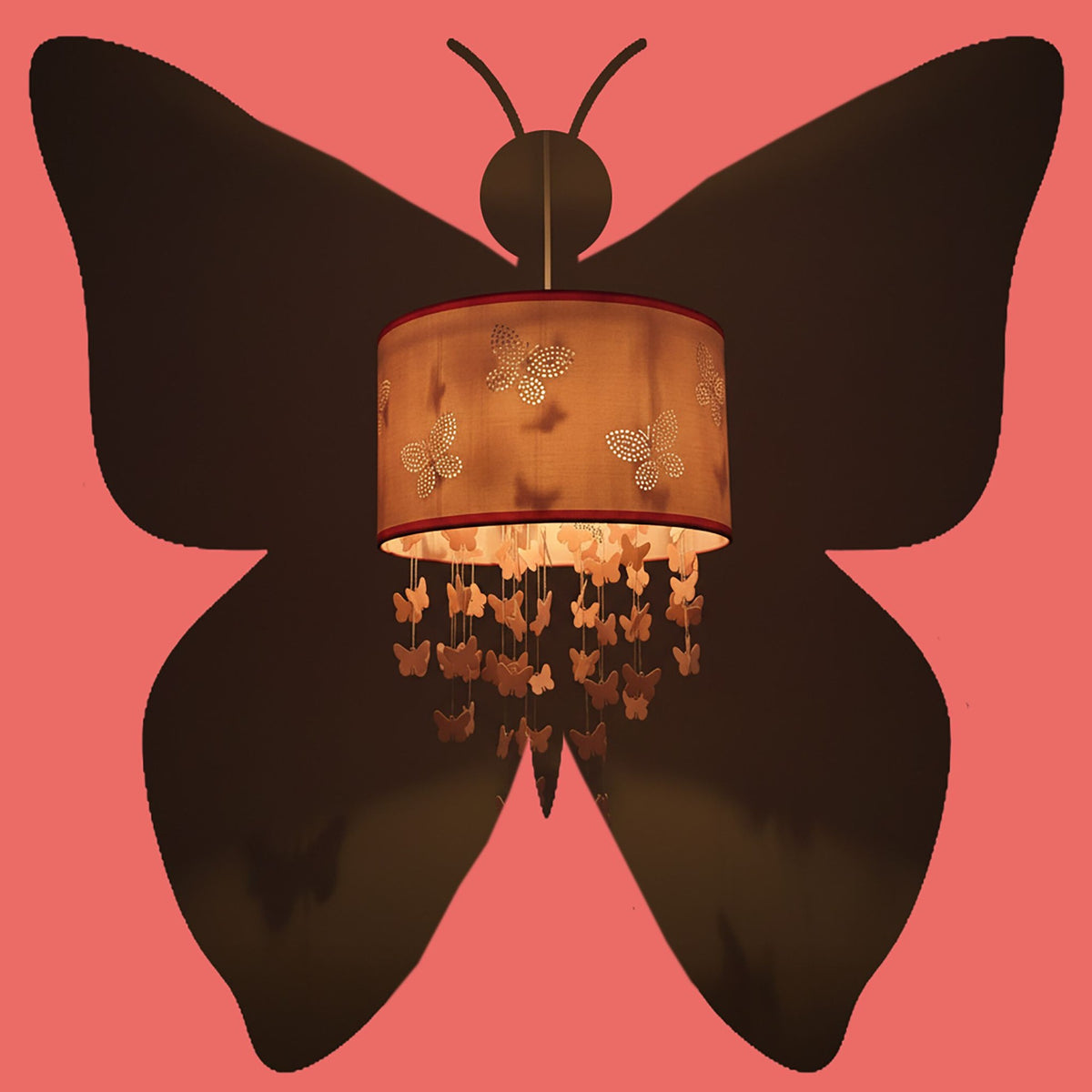 Children's Pink Butterfly Pendant Lamp with Mobile