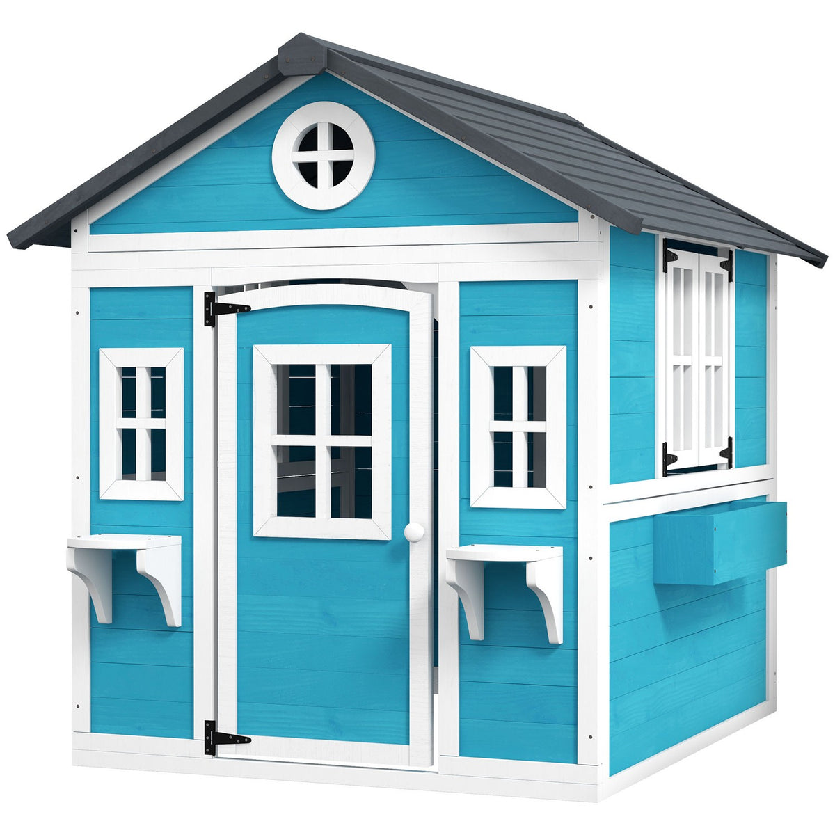 Children's Playhouse Made of Wood Outdoor Playhouse with Window, Flower Shelf, Plant Box and Door Garden House for Children 3-8 Years Blue