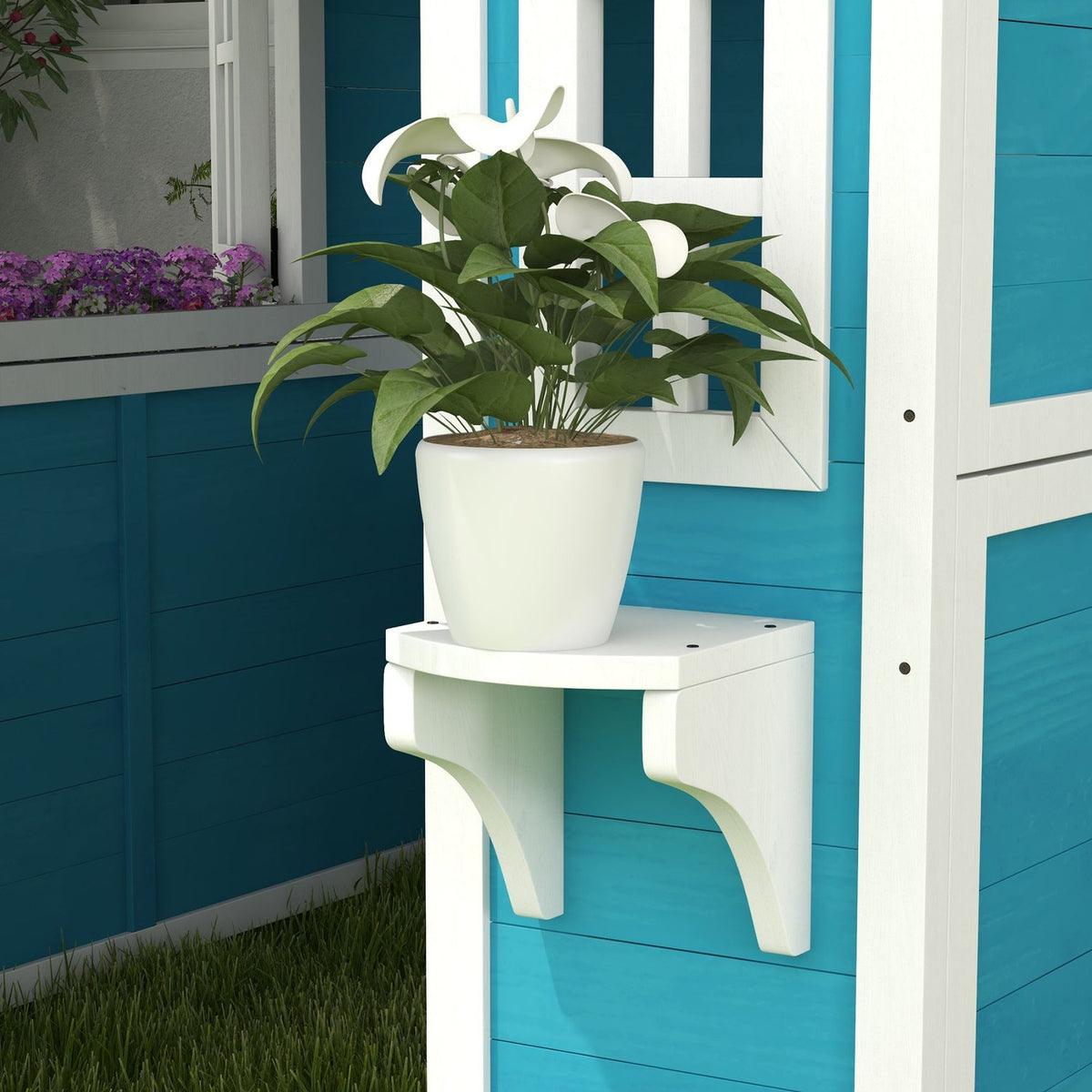 Children's Playhouse Made of Wood Outdoor Playhouse with Window, Flower Shelf, Plant Box and Door Garden House for Children 3-8 Years Blue