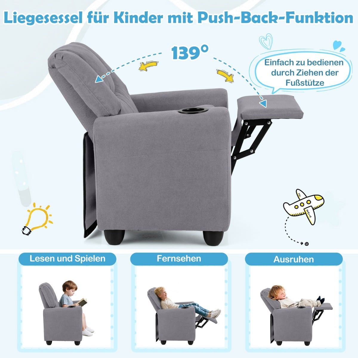 Children's Recliner Chair with Adjustable Back & Footrest
