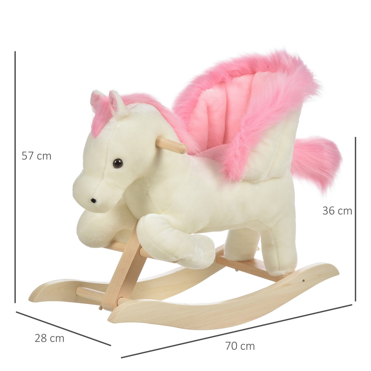 Children's Rocking Horse Baby Rocking Animal with Sounds Grab Handles for 18-36 Months Plush White Pink 70x28x57 cm