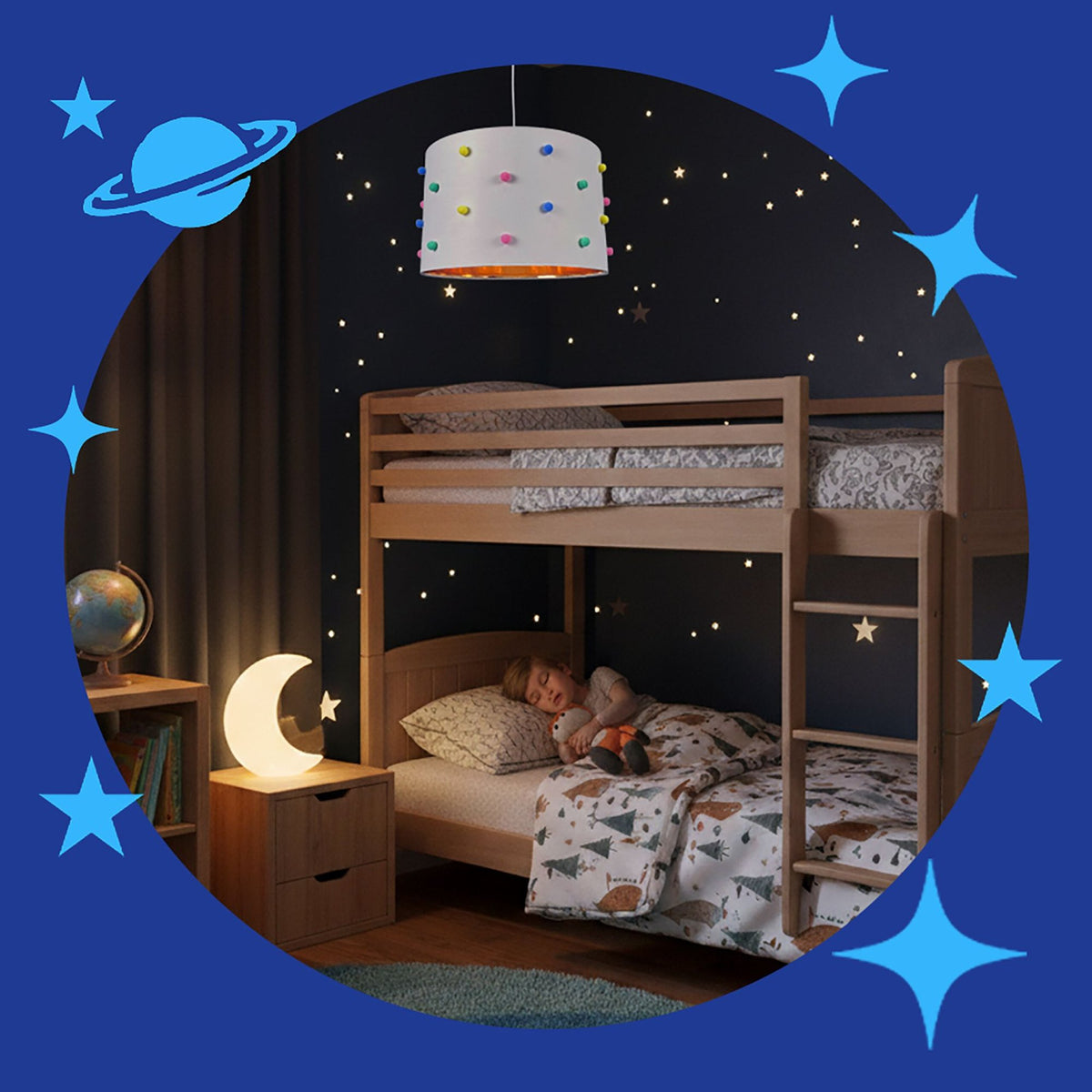 Children's Room Lamp with Colorful Pom Poms