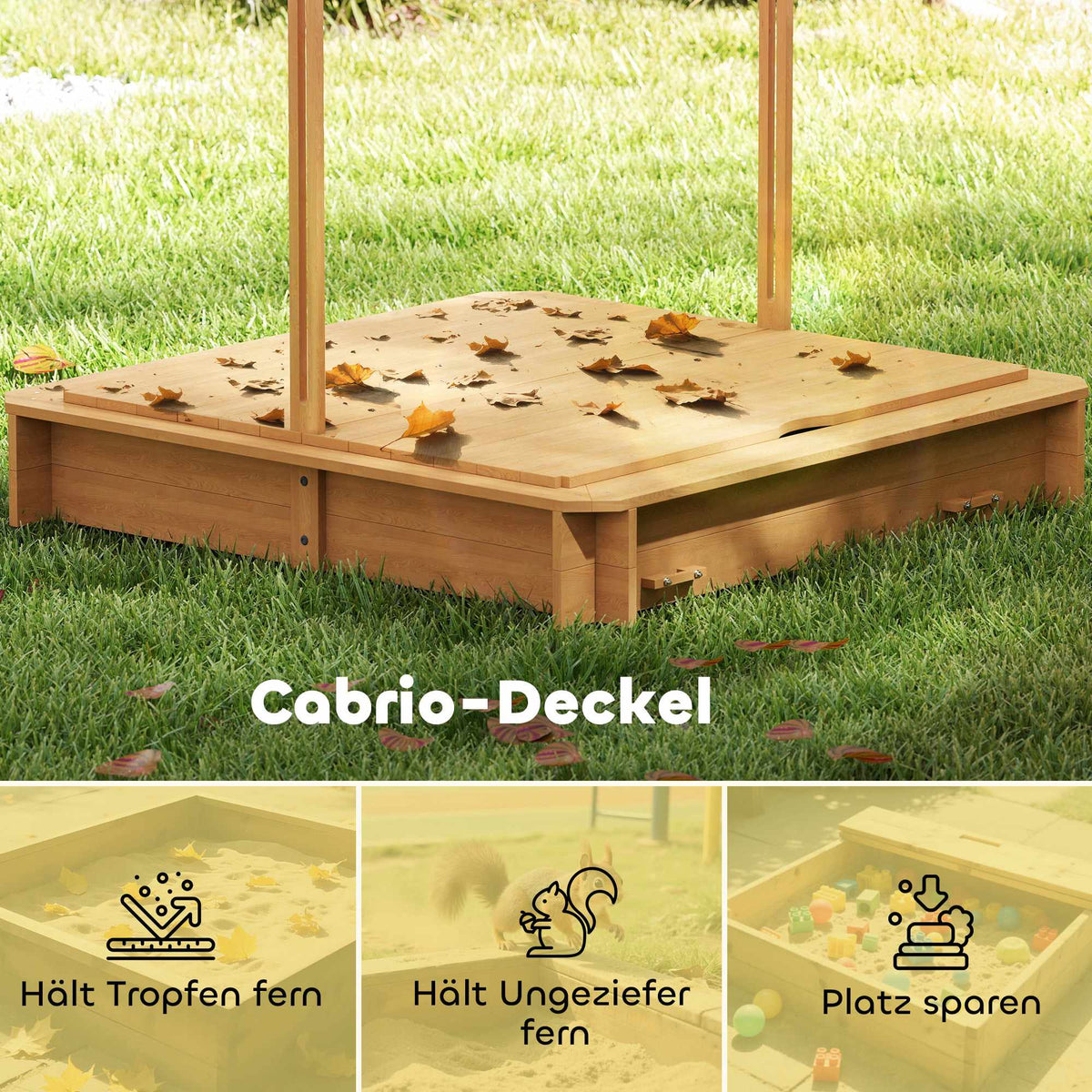 Children's Sandbox with Adjustable Canopy and Seats, 106x106 cm