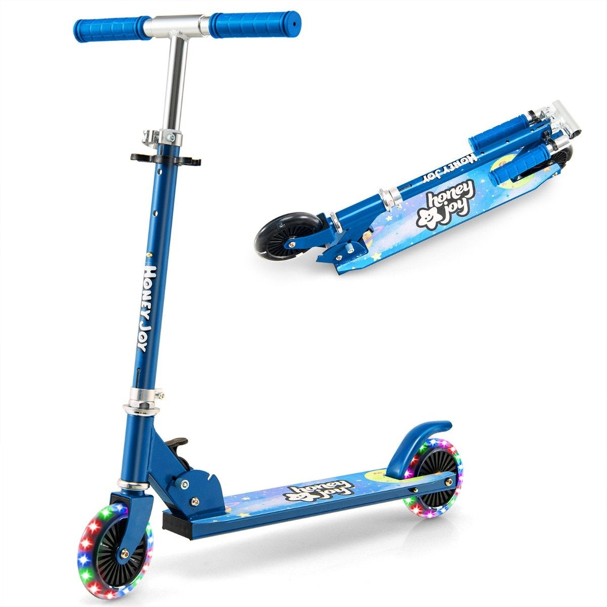 Children's Scooter 2 Wheel Kick Scooter with Flashing Wheels Stand and Cruise Toddler Toy