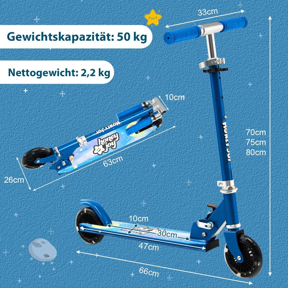 Children's Scooter 2 Wheel Kick Scooter with Flashing Wheels Stand and Cruise Toddler Toy