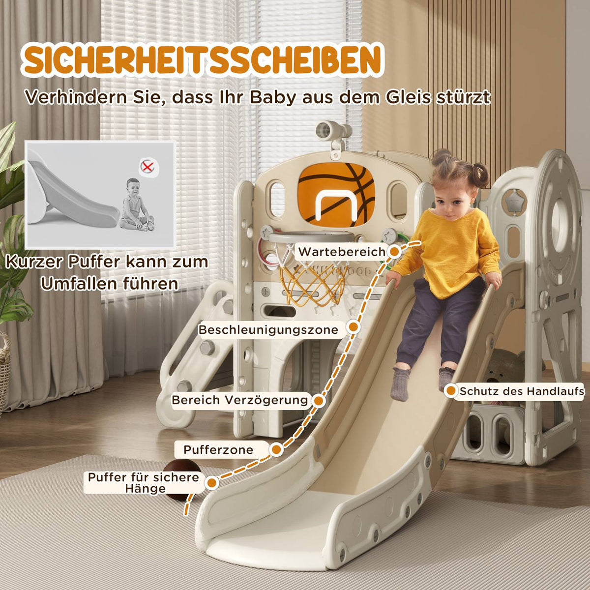 Children's Slide, 7 in 1, Toddler Slide with Basketball Hoop, Climbing Frame, Telescope, Tunnel, Platform Walk, Storage Basket, Children's Playground for 1 to 6 Years Children