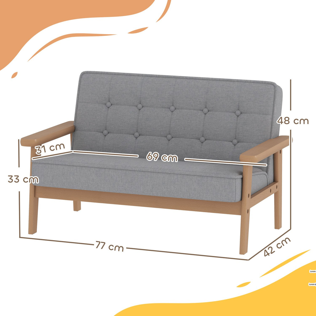Children's Sofa, Velvet Look, Wood Frame, Ages 3-15, Gray