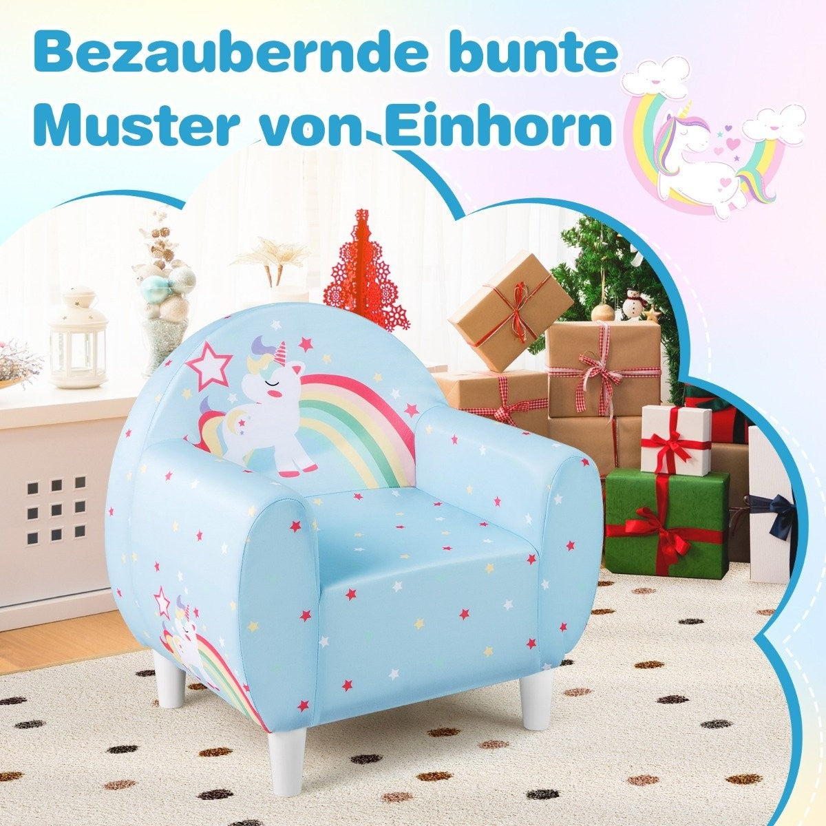 Children's Sofa with Backrest & Armrest, Unicorn Design