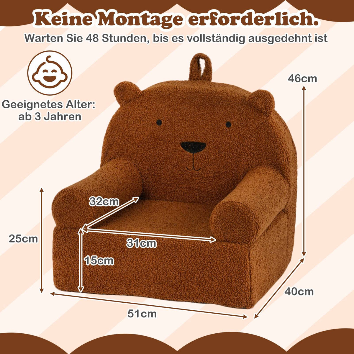 Children's Sofa with Removable Teddy Fleece Cover, Brown