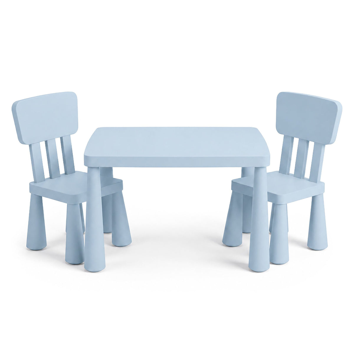 Children's Table and Chair Set, 3-Piece, Blue Plastic