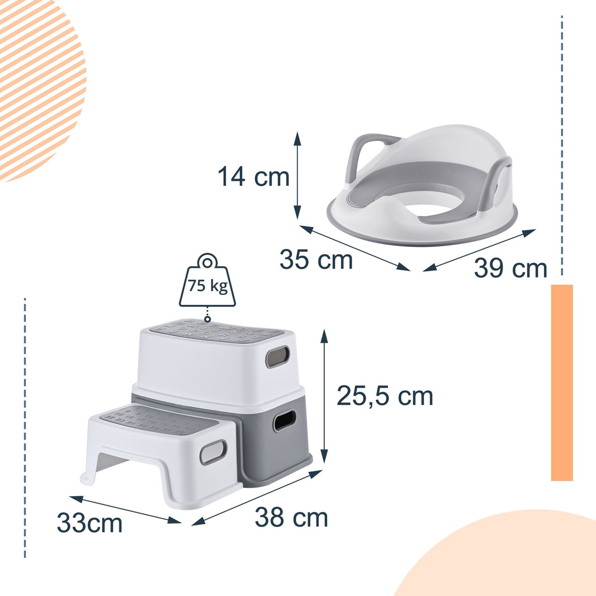 Children's Toilet Seat with Step Stool – Grey, White