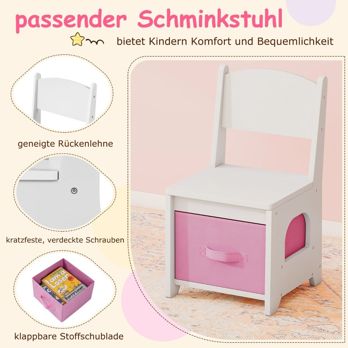 Children's Vanity Table Set with Lights, Mirror, and Chair