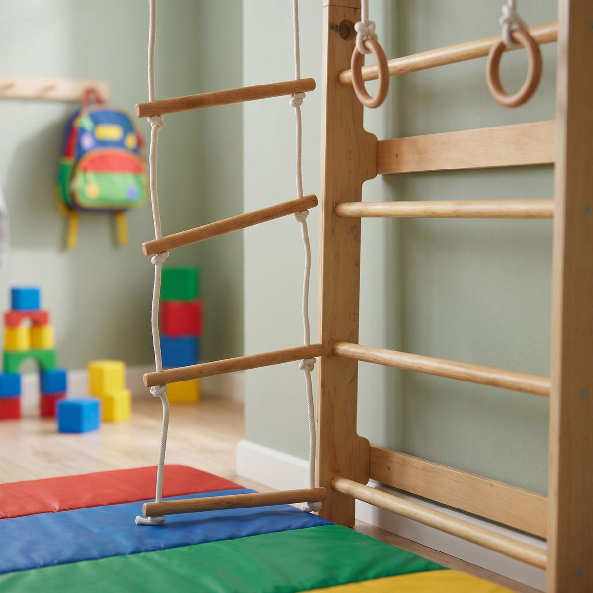 Children's Wall Bars with Pull-Up Bar, Natural Wood