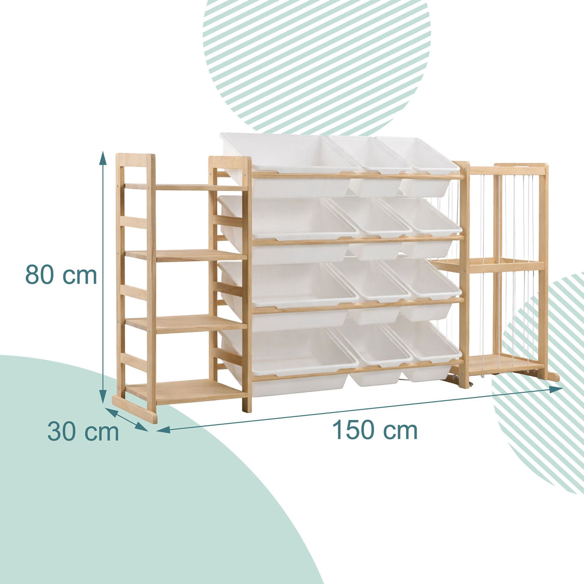 Children's Wooden Shelf with 12 Removable Boxes