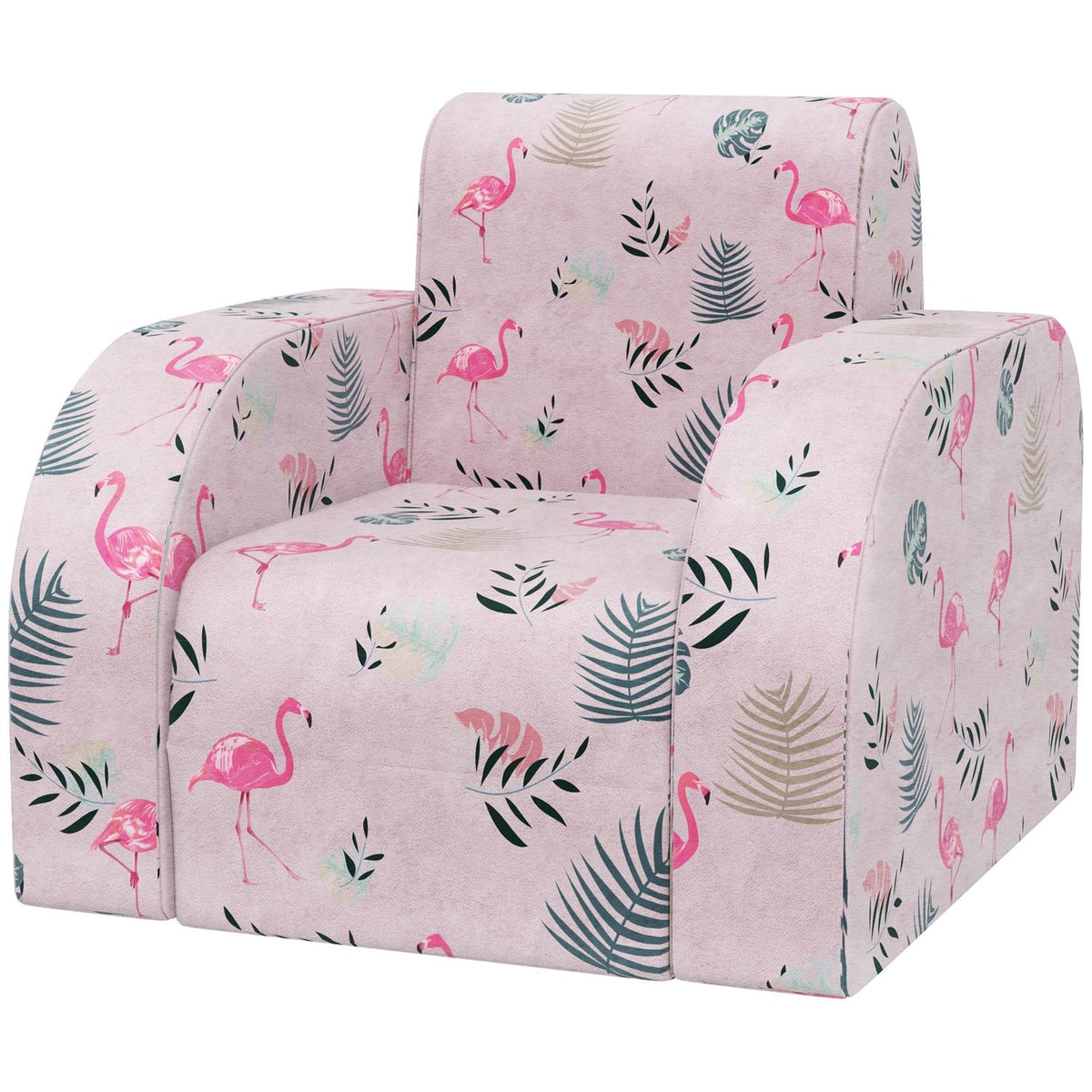 Children's armchair, 2 in 1 folding children's sofa with reclining function, flamingo pattern, padded children's chair, for 1.5-3 years