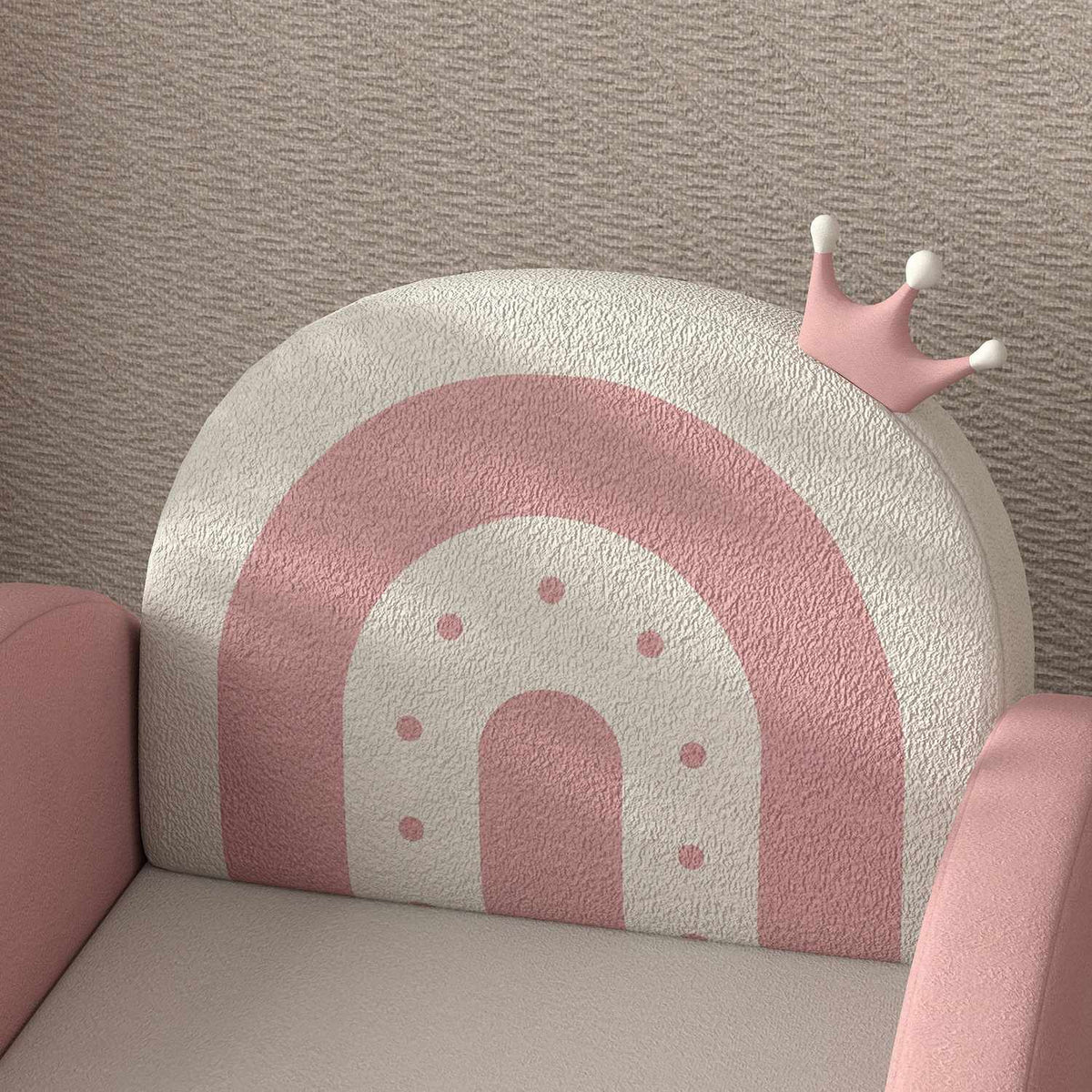 Children's armchair, children's sofa with crown decor, velvet look, children's chair with rainbow backrest, rocking chair for children 1.5-3 years, children's room, playroom, pink