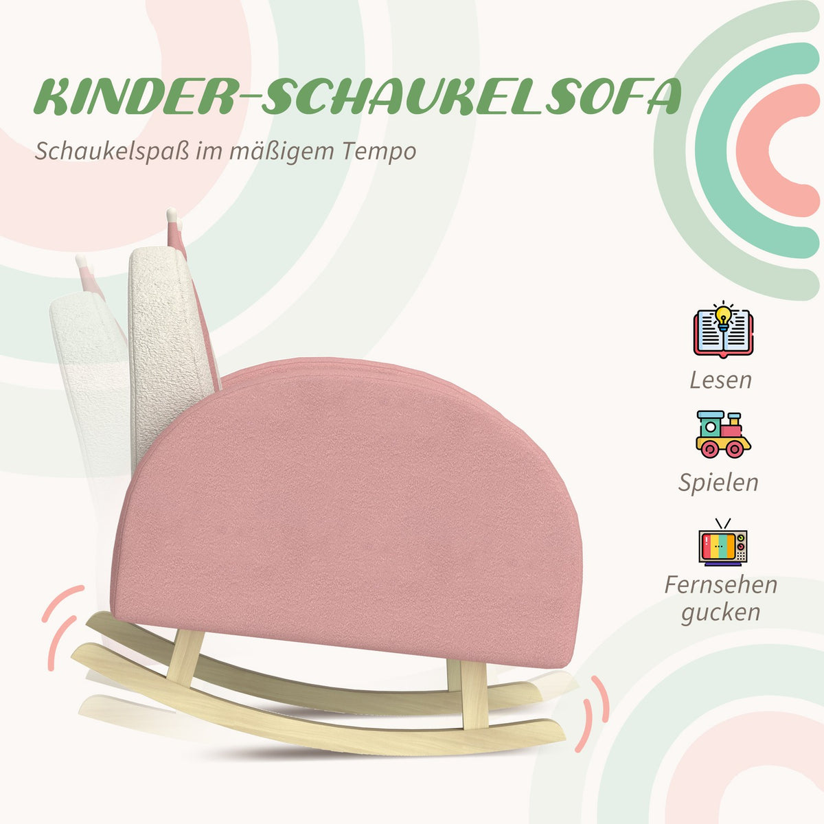 Children's armchair, children's sofa with crown decor, velvet look, children's chair with rainbow backrest, rocking chair for children 1.5-3 years, children's room, playroom, pink
