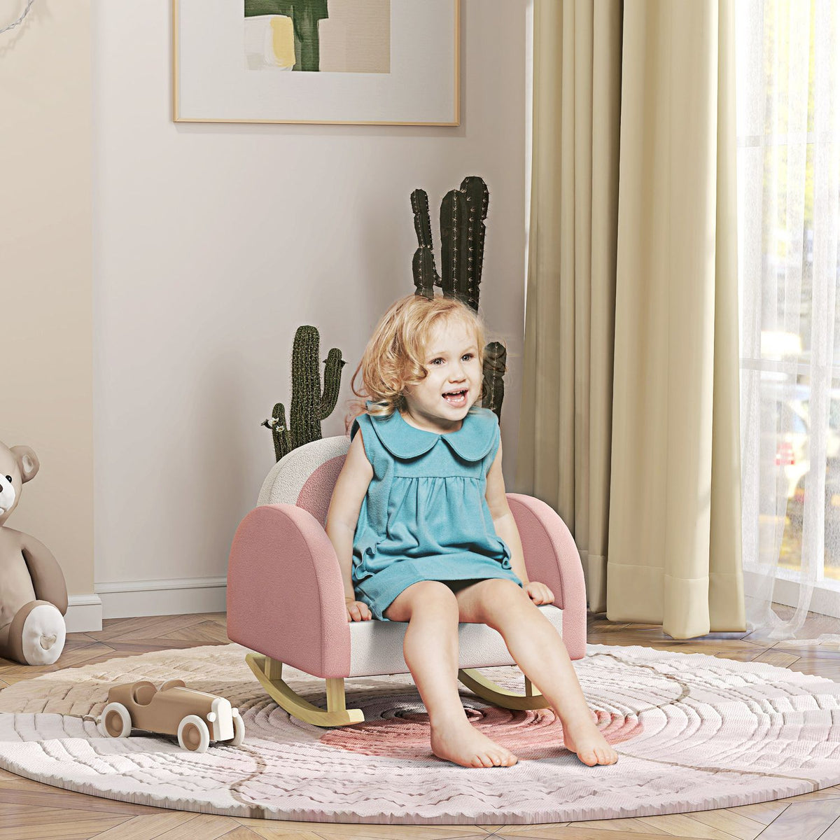 Children's armchair, children's sofa with crown decor, velvet look, children's chair with rainbow backrest, rocking chair for children 1.5-3 years, children's room, playroom, pink