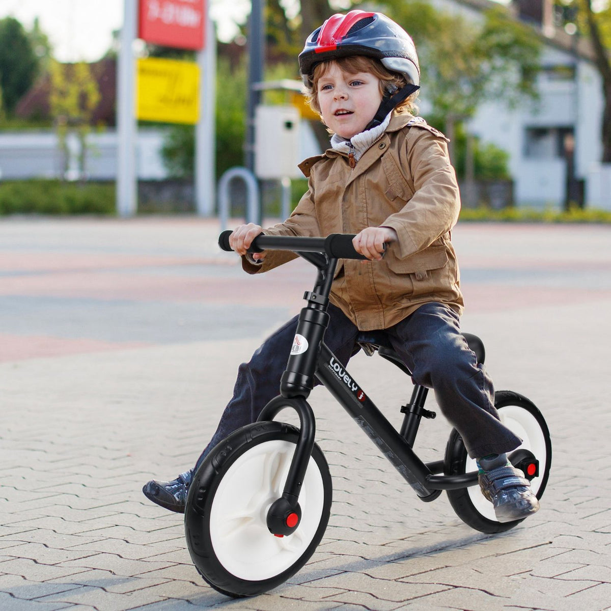 Children's bicycle balance bike with training wheels, pedals, seat height adjustable, for 2-5 years, PP, black