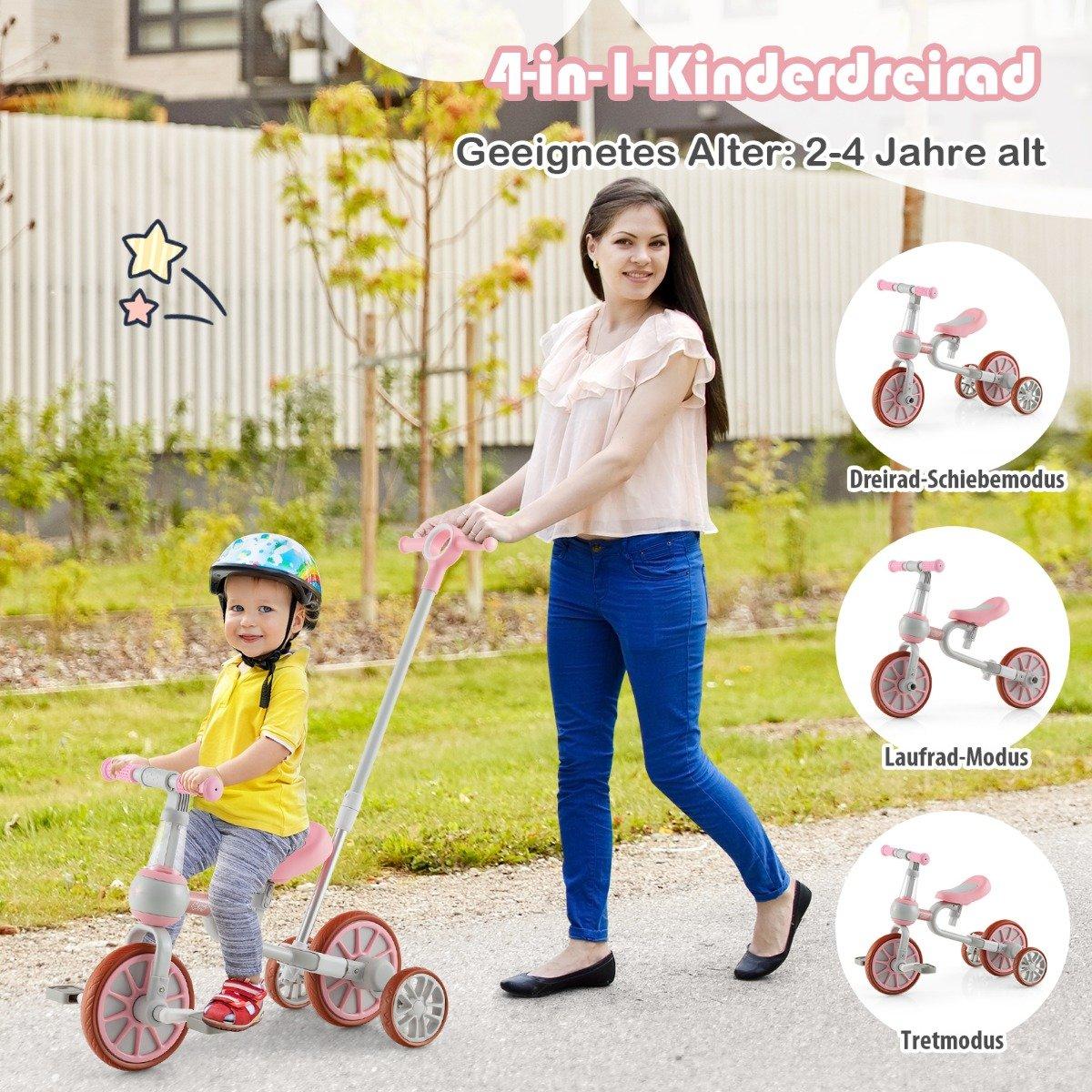 Children's bike 4-in-1 preschool bike with parent push handle 37 x 72 x 101 cm pink