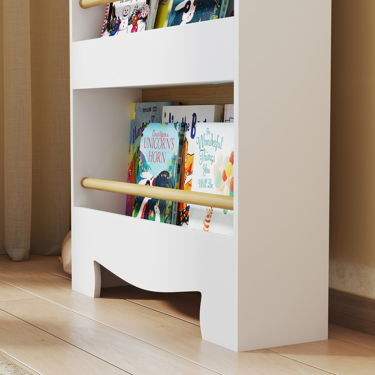 Children's bookcase with 3 shelves, wooden storage shelf, 55 x 15 x 110 cm, white