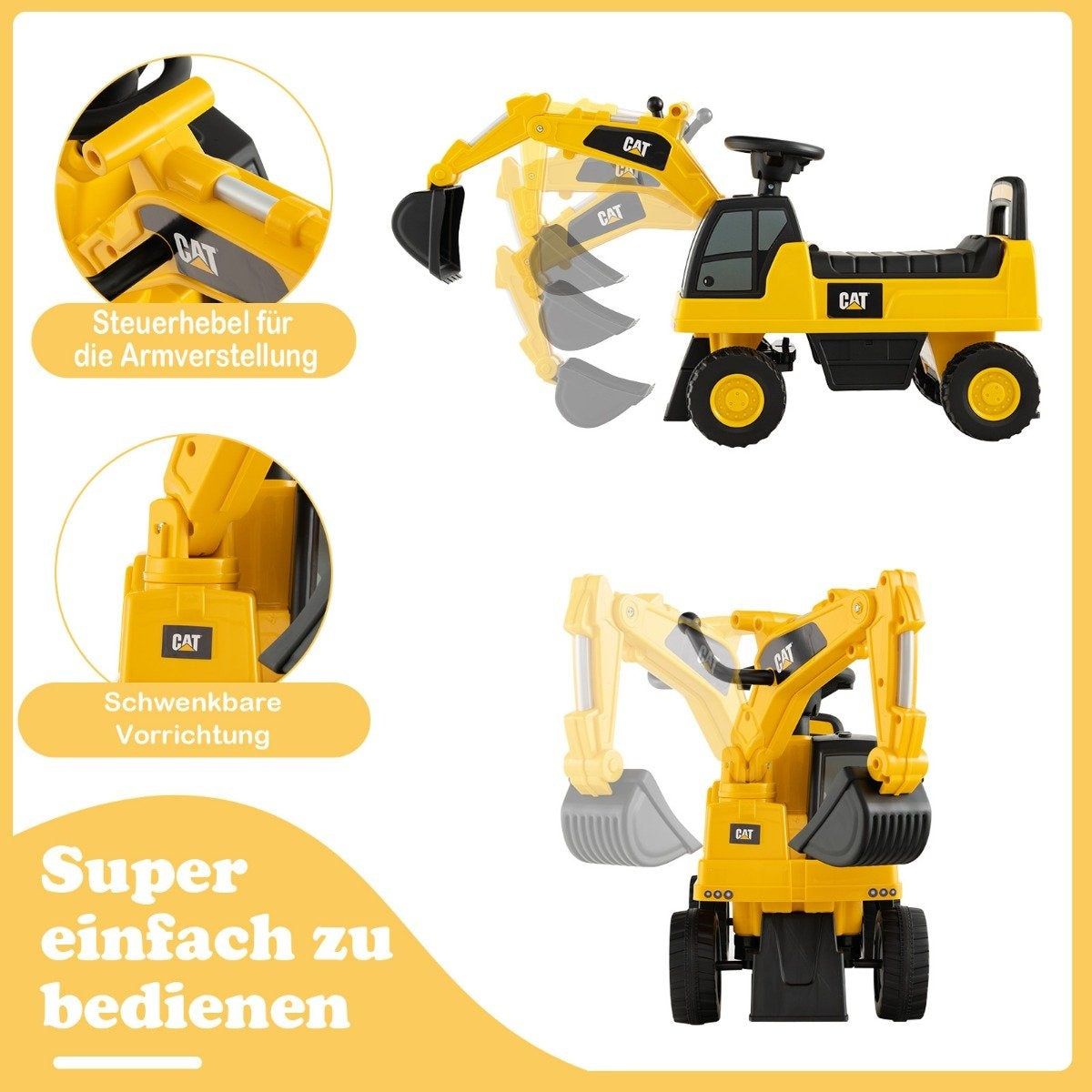 Children's clearing shovel functional excavator toy with shovel excavator 74 x 30 x 54 cm yellow