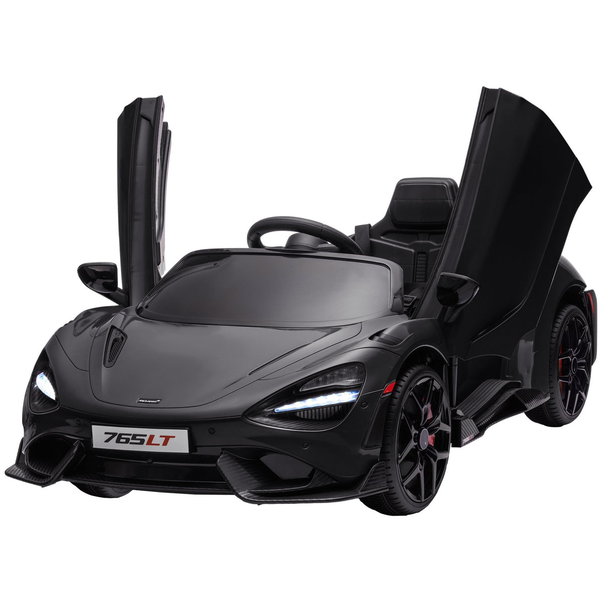 Children's electric car 12 V children's car with 2.4G remote control, MP3 music, electric vehicle with horn, lights, double doors, soft start, 3-5 km/h, for 3-6 years children, black