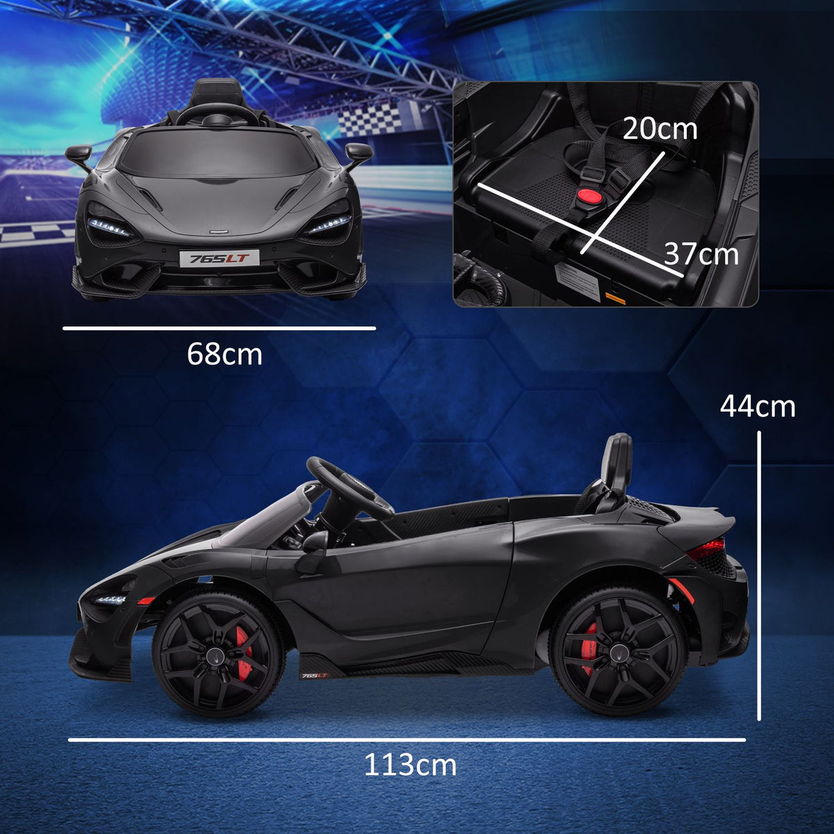 Children's electric car 12 V children's car with 2.4G remote control, MP3 music, electric vehicle with horn, lights, double doors, soft start, 3-5 km/h, for 3-6 years children, black