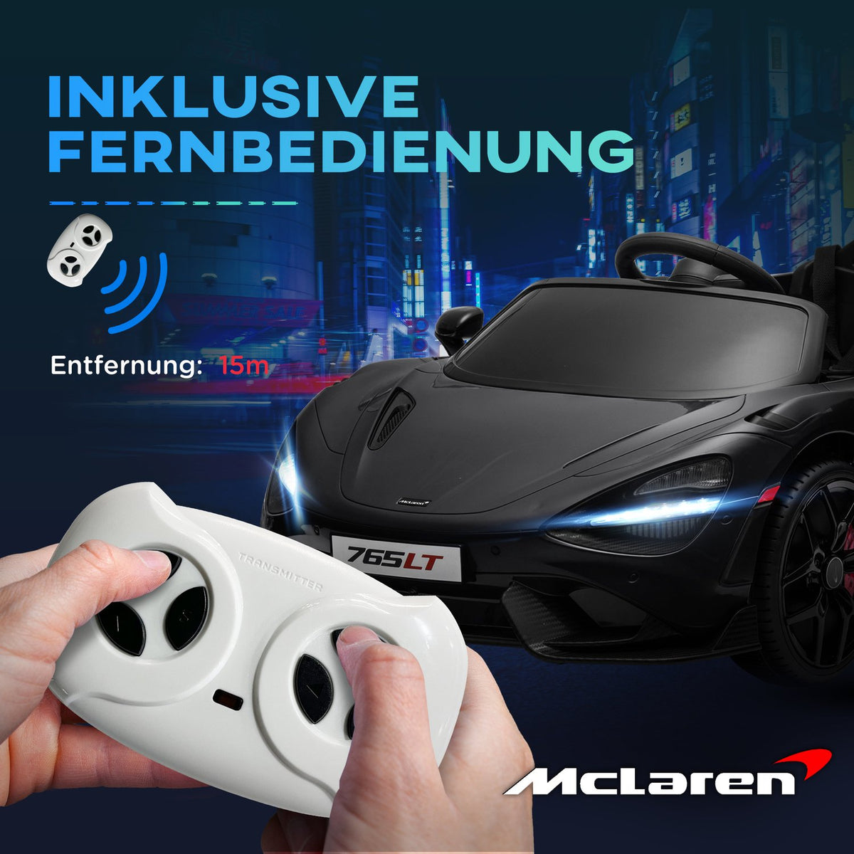Children's electric car 12 V children's car with 2.4G remote control, MP3 music, electric vehicle with horn, lights, double doors, soft start, 3-5 km/h, for 3-6 years children, black
